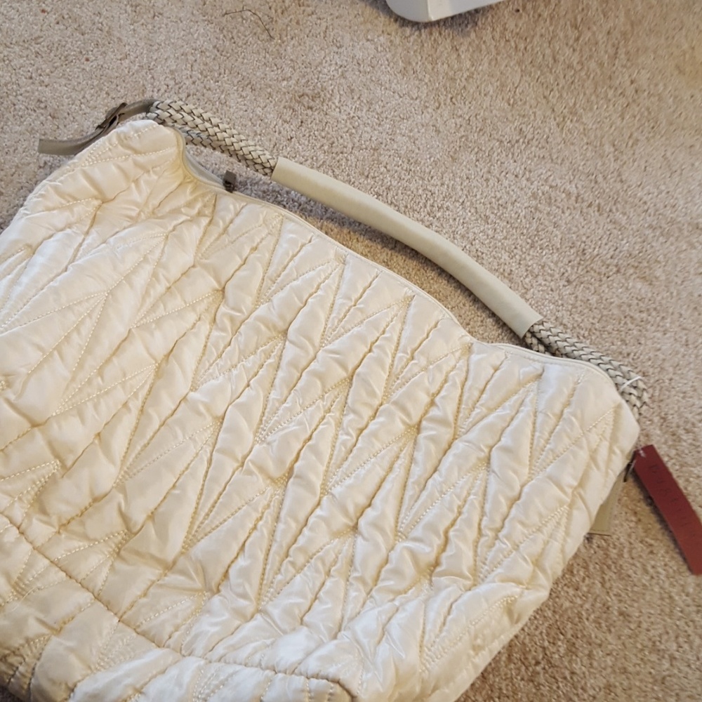 new quilted  cream bantique handbag purse 13 x 14